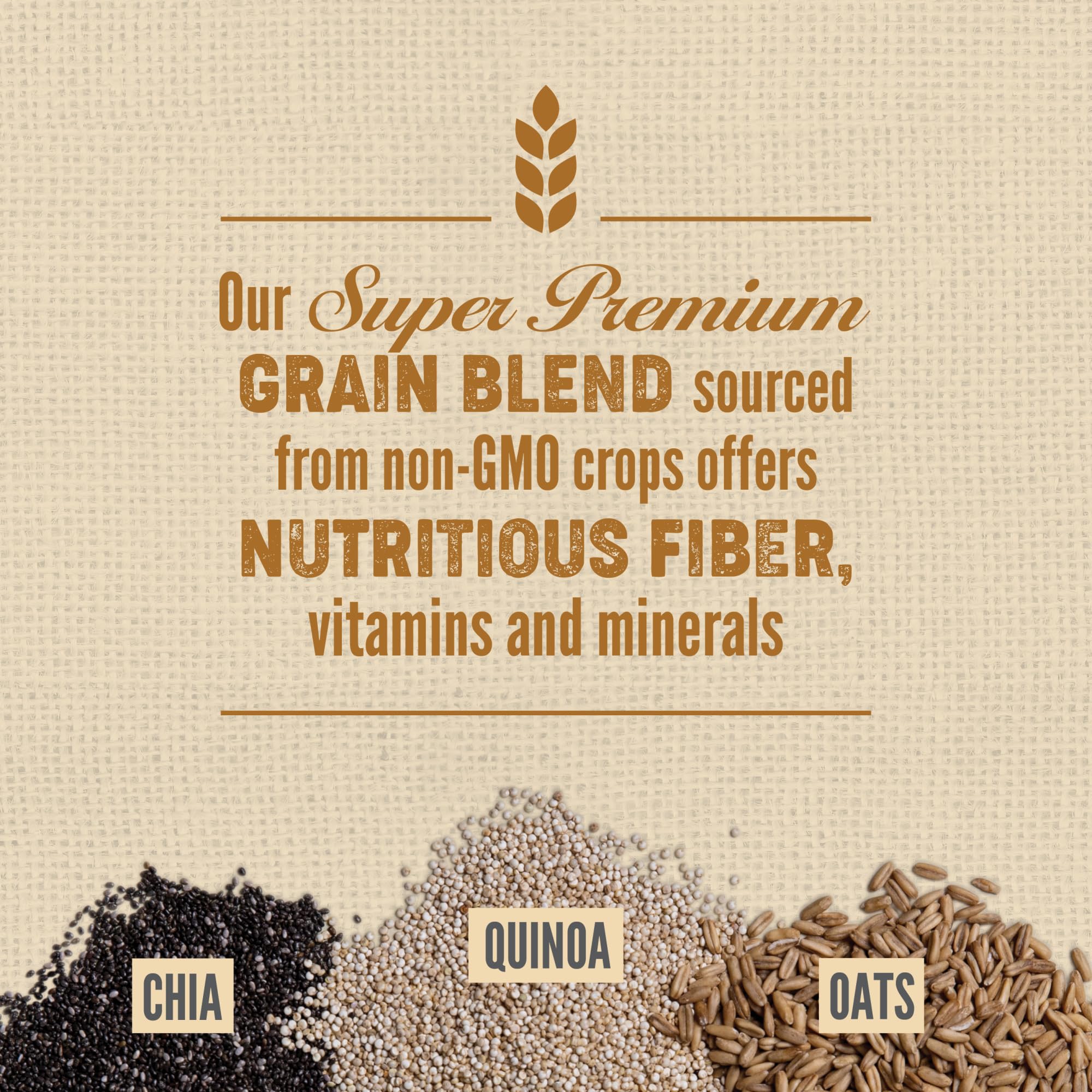 ORIJEN non-GMO grains like oats, millet, quinoa provide balanced fiber