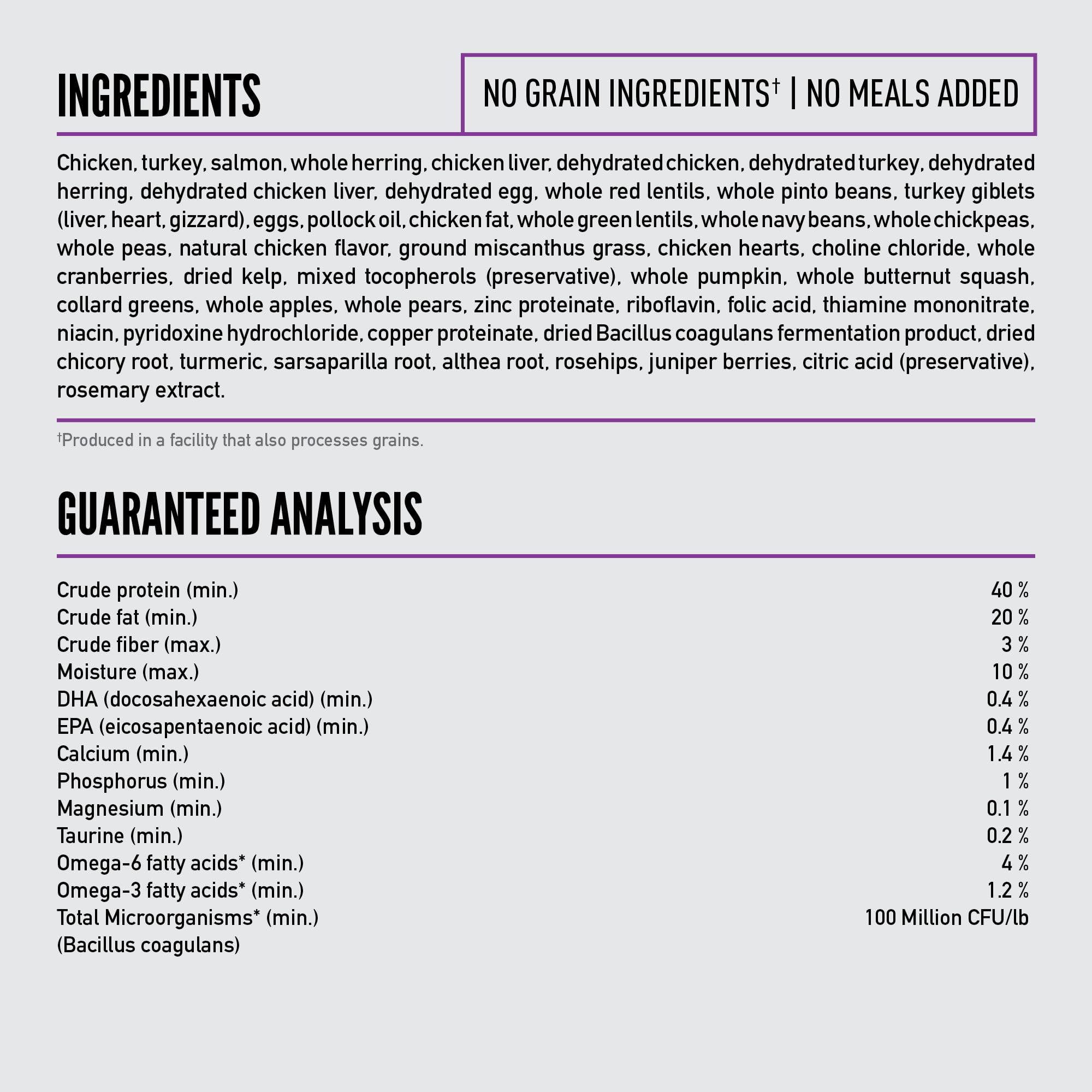 ORIJEN pollock oil provides Omega-3s for skin and coat support.