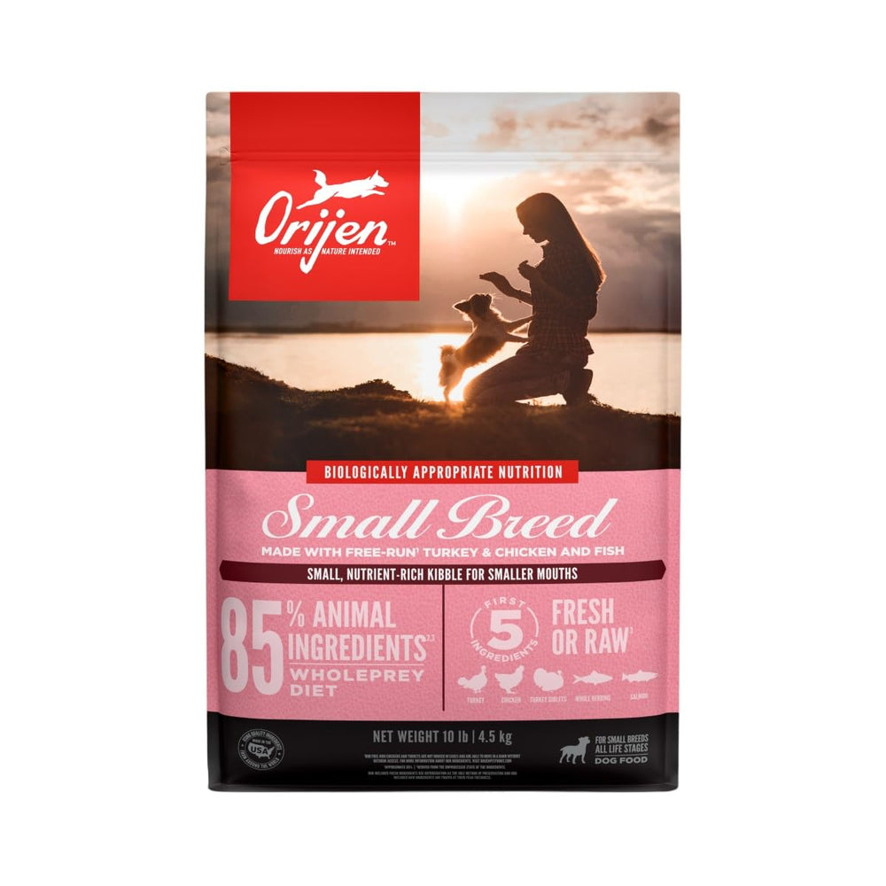 ORIJEN Small Breed 10lb bag shows packaging for convenient grain-free feeding