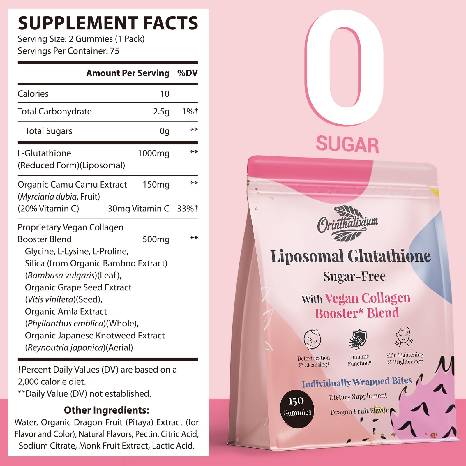 Orinthalixium glutathione gummies with dragon fruit flavor motivates sugar-free wellness routines.