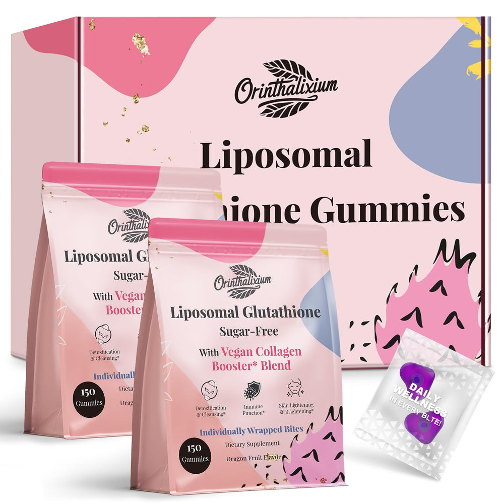 Orinthalixium liposomal glutathione gummies bottle shows 1000mg potency for antioxidant support.