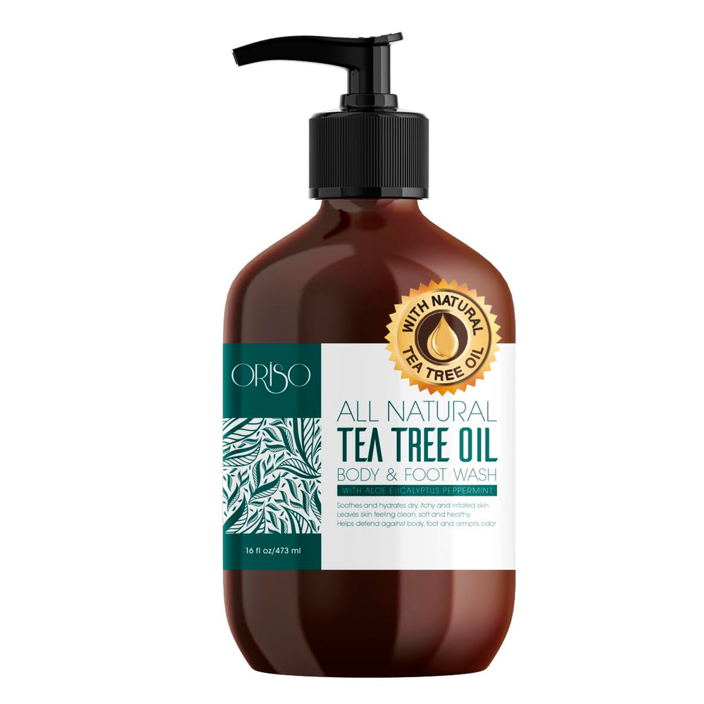 ORISO Tea Tree Body Wash bottle front, 16oz, for refreshing cleanse