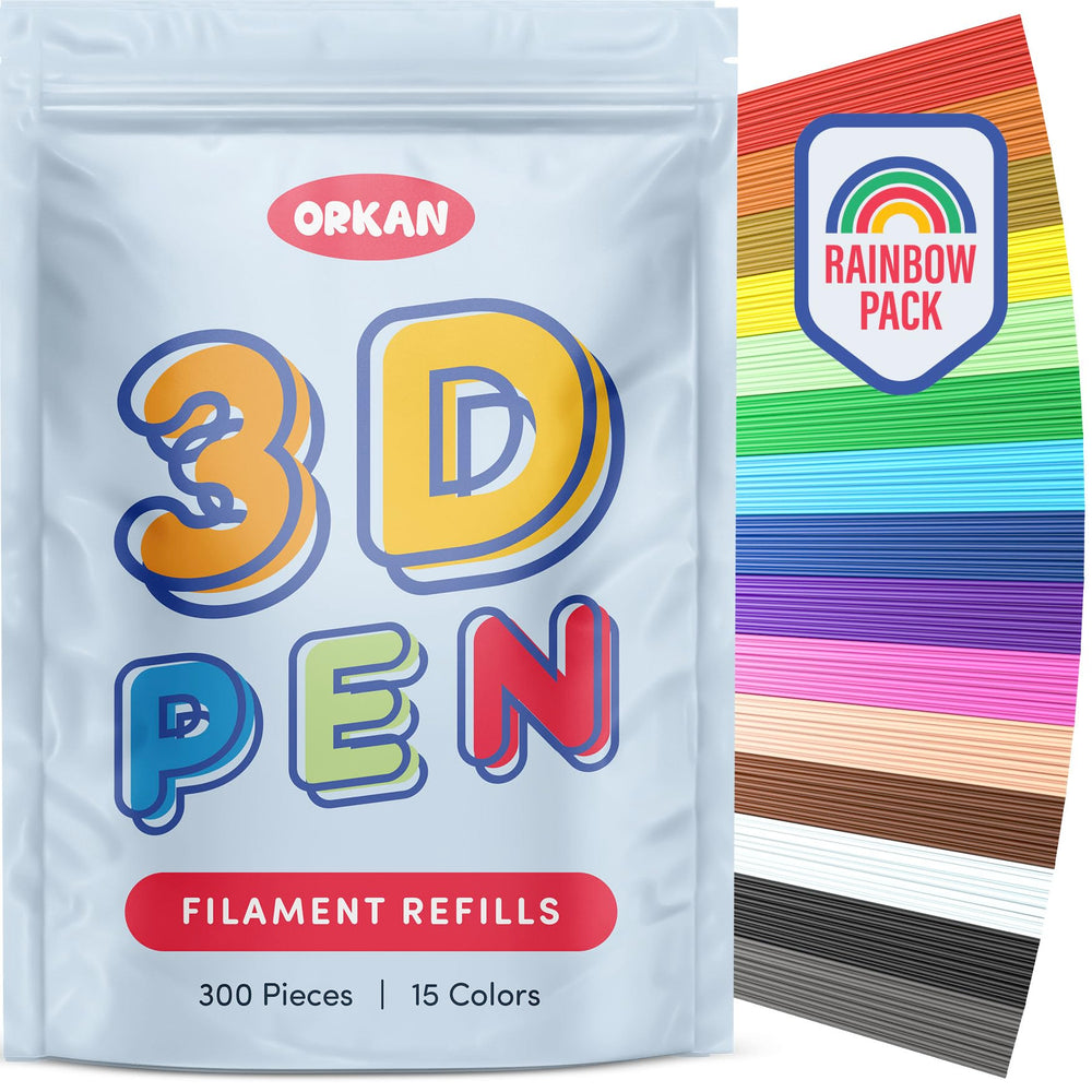 Orkan 3D Pen Filament Rainbow Pack with 300 strands for vibrant doodling.