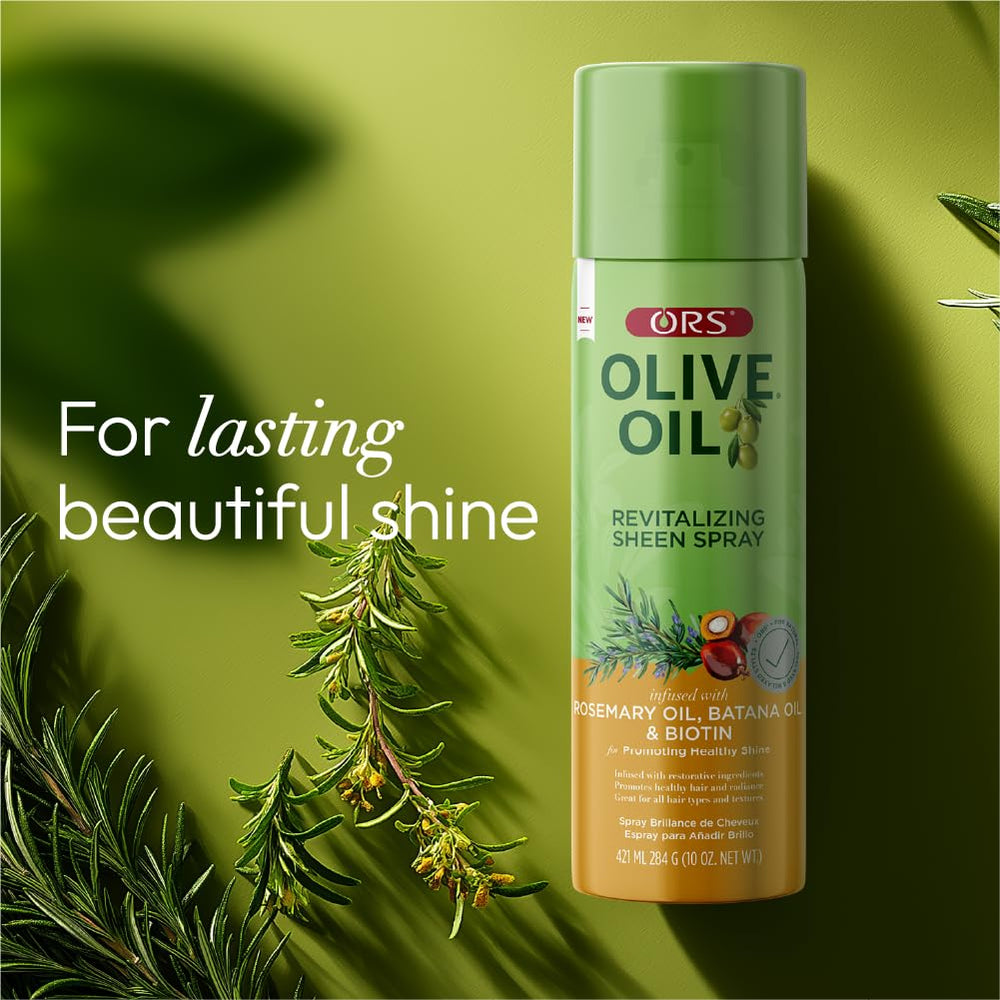 ORS Alcohol-free shine spray provides healthy-looking radiance for all hair types.