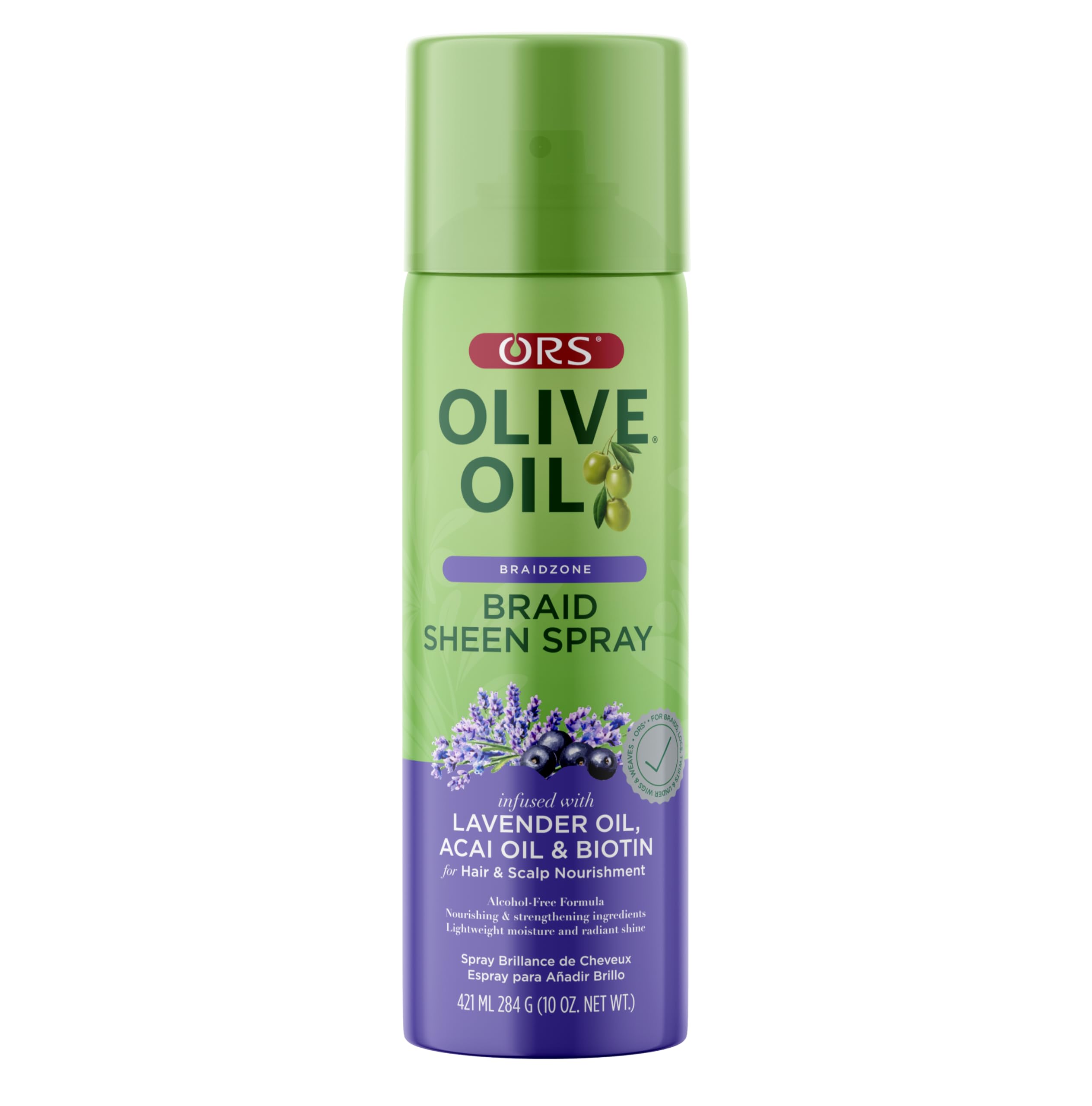 ORS Braidzone spray bottle delivering lightweight shine for braids.