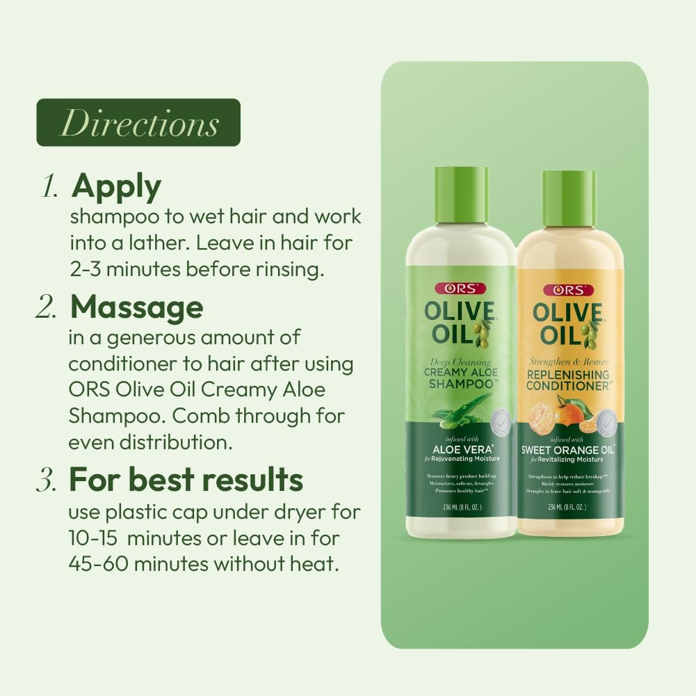 Two-piece ORS set packaging image shows convenient at-home hair care system.
