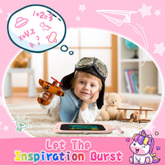 ORSEN Unicorn Doodle Board erase button clears the screen instantly