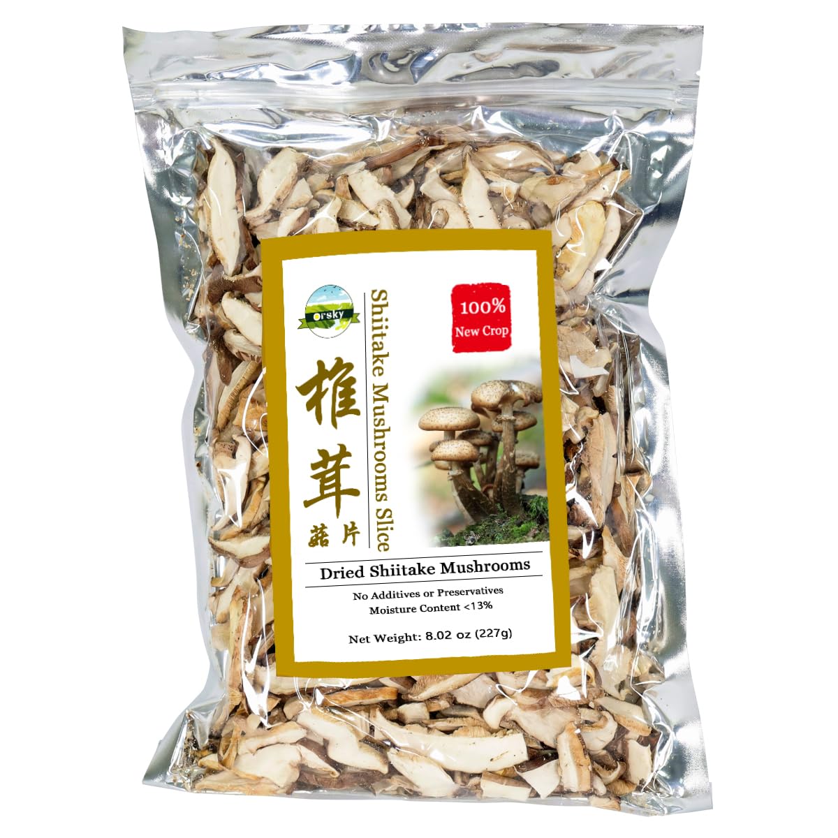 Orsky dried shiitake slices packaging highlight premium quality for quick meals