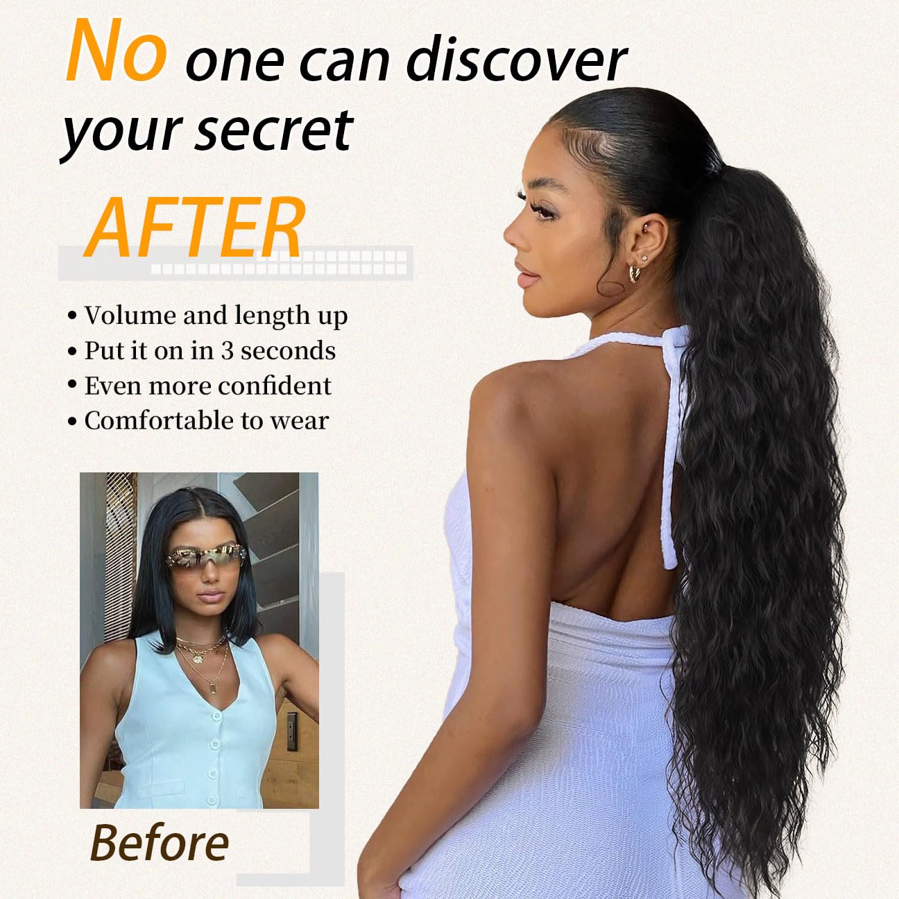 ORSUNCER ponytail extension worn on bun demonstrates easy one-step styling