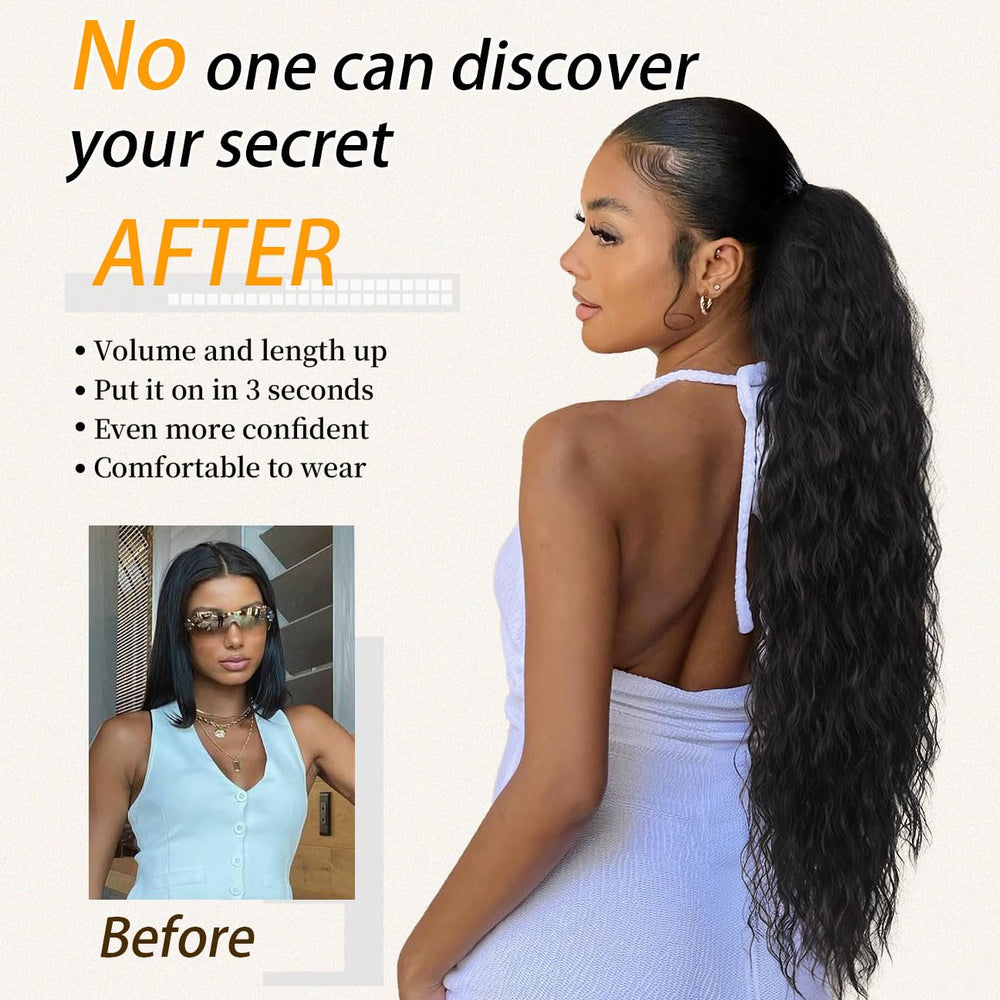 ORSUNCER ponytail extension worn on bun demonstrates easy one-step styling