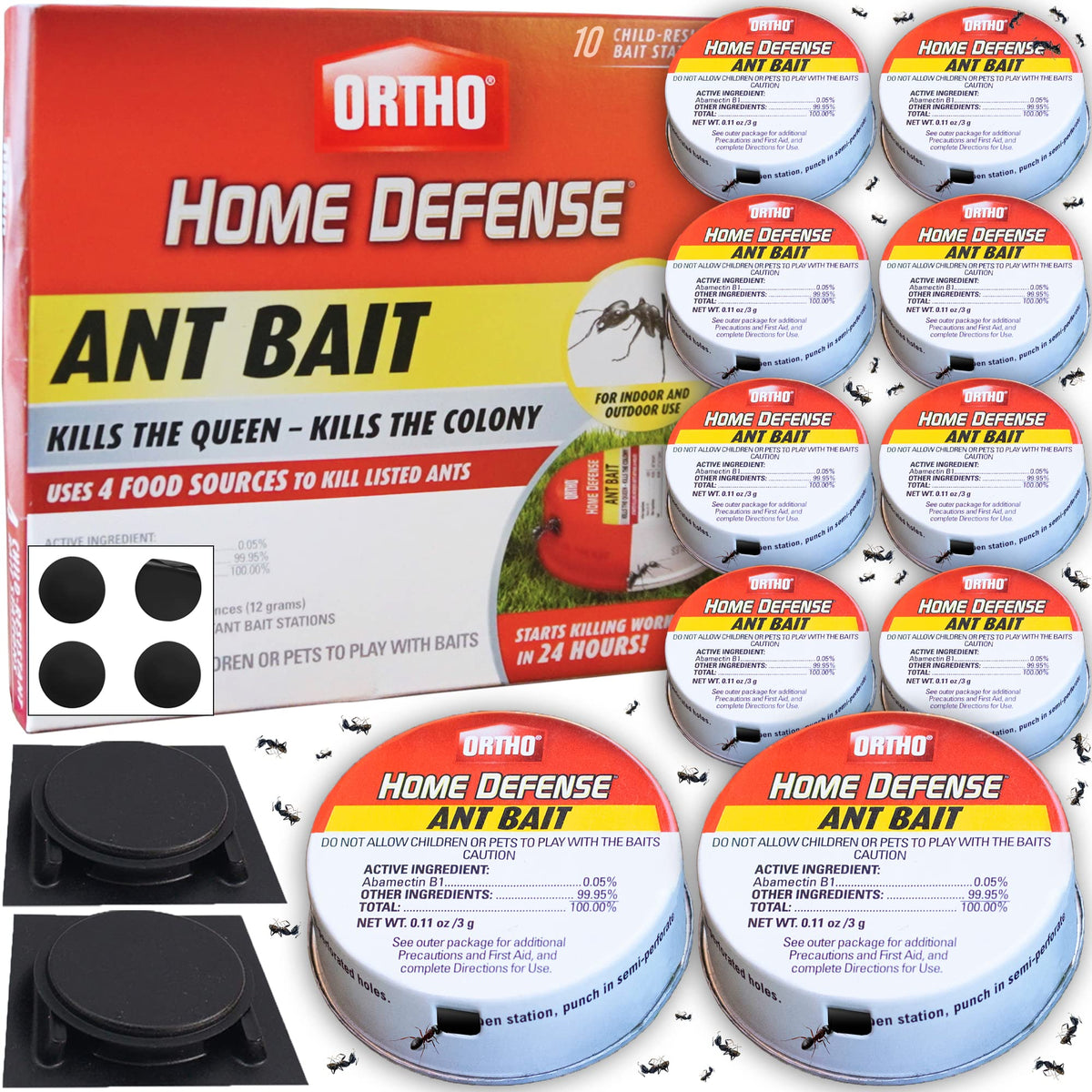 Ortho Ant Traps Indoor in metallic case protects indoors from spills while trapping ants