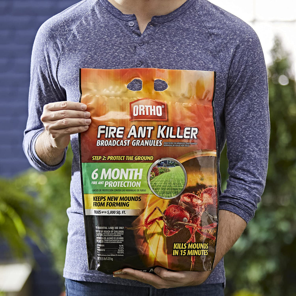 Ortho Fire Ant Killer Broadcast Granules come in an 11.5 lb bag for lawn use