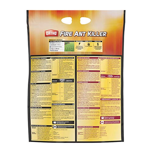 Ortho Fire Ant Killer Broadcast Granules being spread with a spreader for even lawn coverage