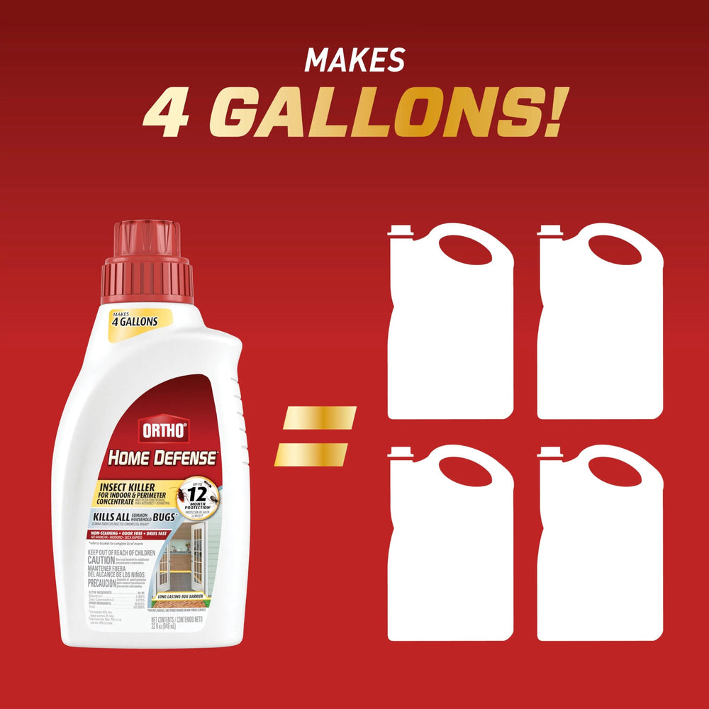 Ortho Home Defense 32 oz concentrate yields up to four gallons of spray