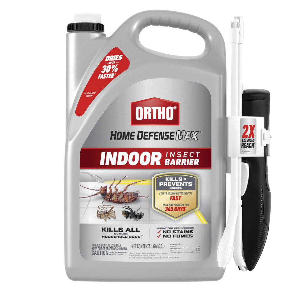 Ortho Home Defense Max extended-reach-wand enables comfortable indoor spraying.