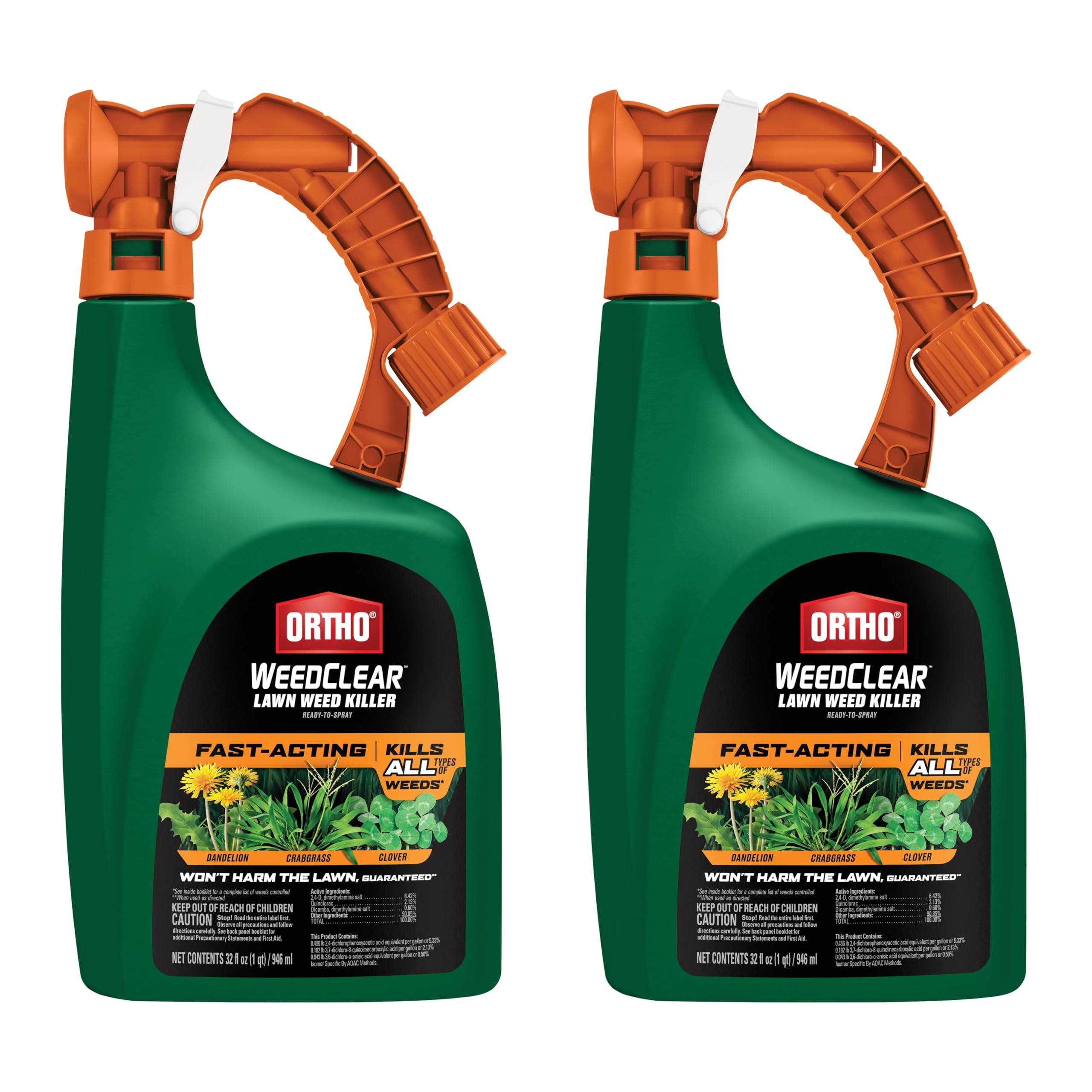 Ortho WeedClear bottle label close-up for effective lawn weed control