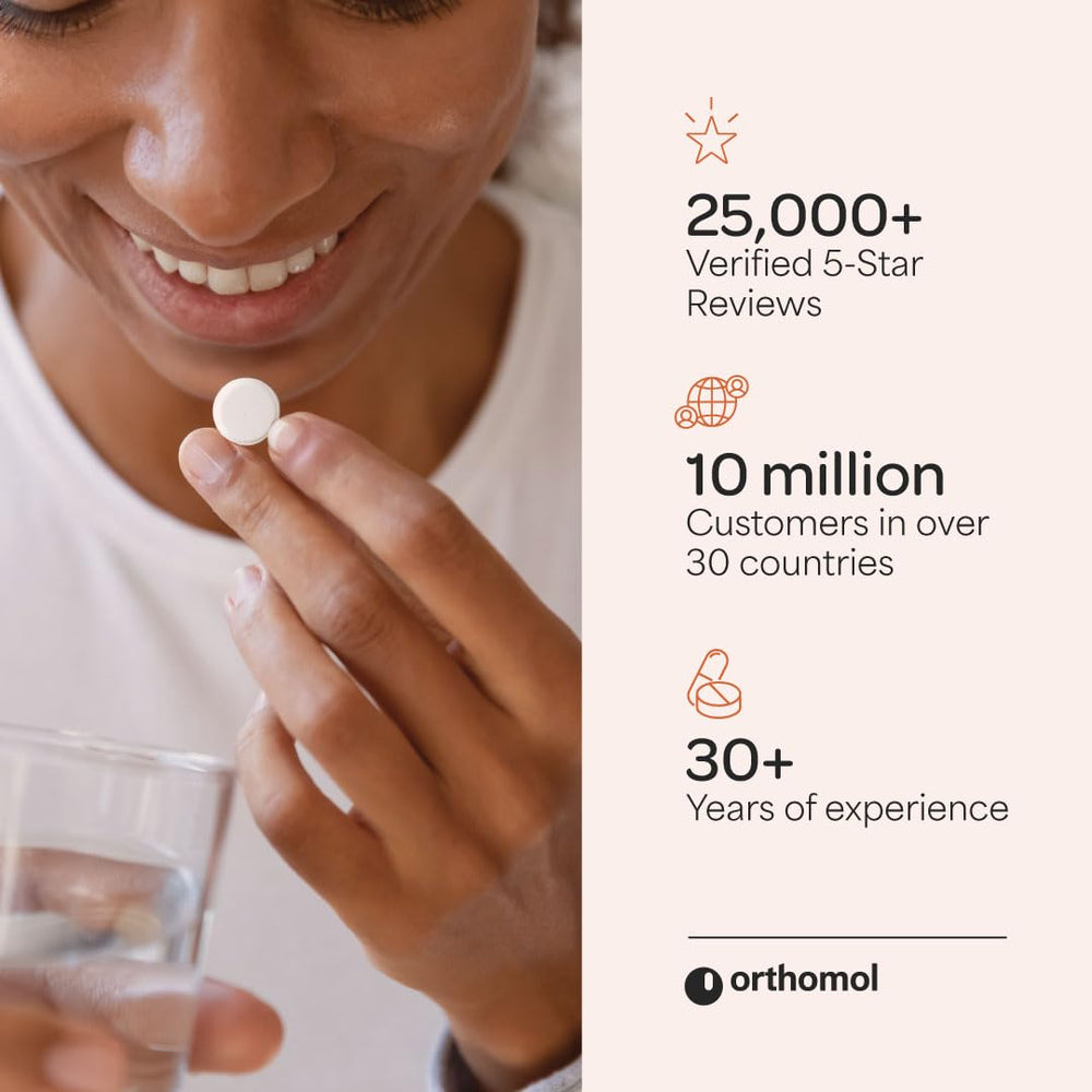 Orthomol Immun energy and metabolism concept represented with tablets and liquid