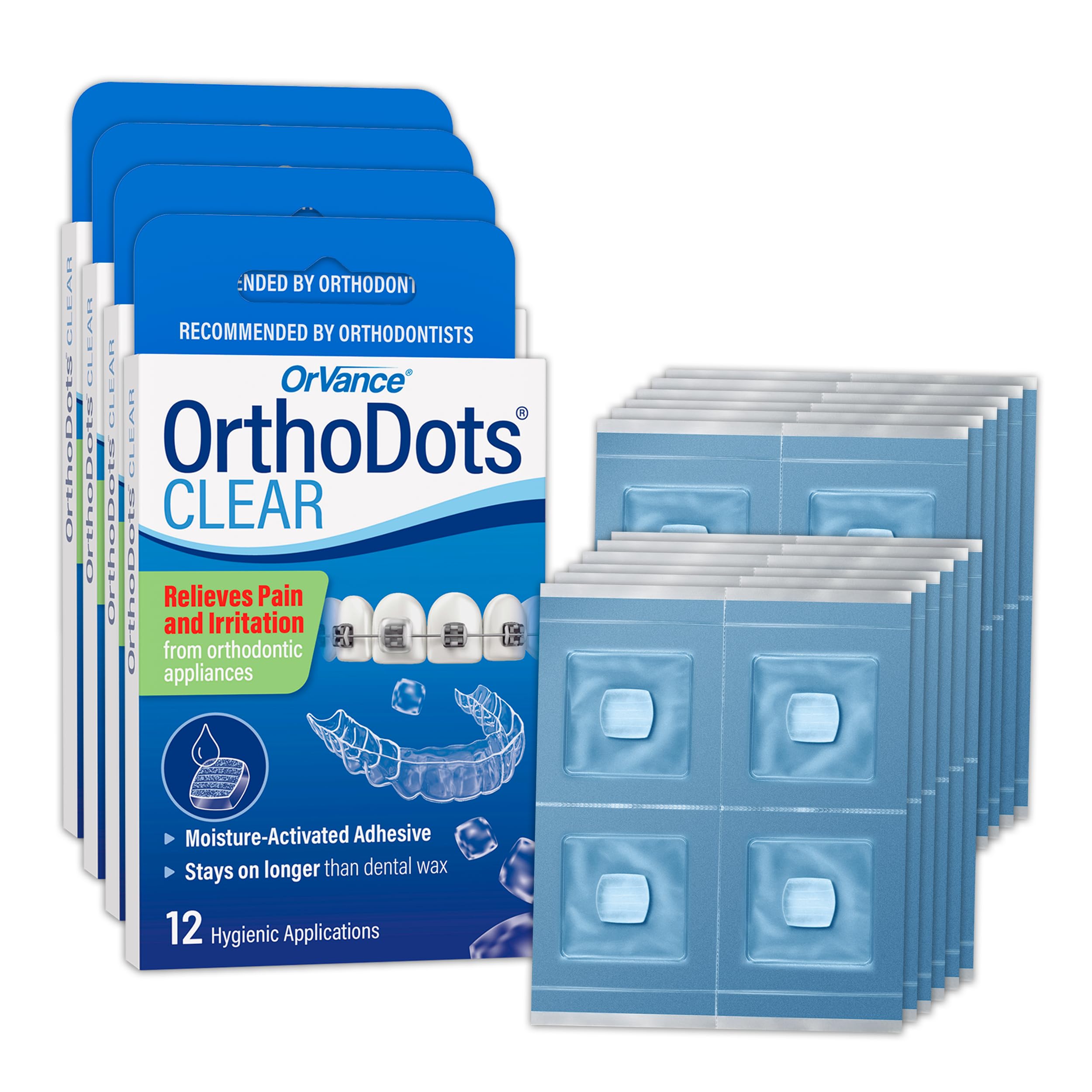 Orvance OrthoDots Clear being applied on braces for secure protection.