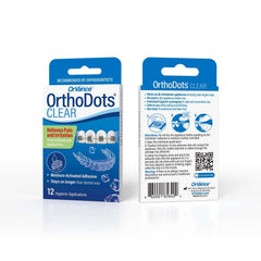 Orvance OrthoDots moisture-activated adhesion on braces for secure wear.