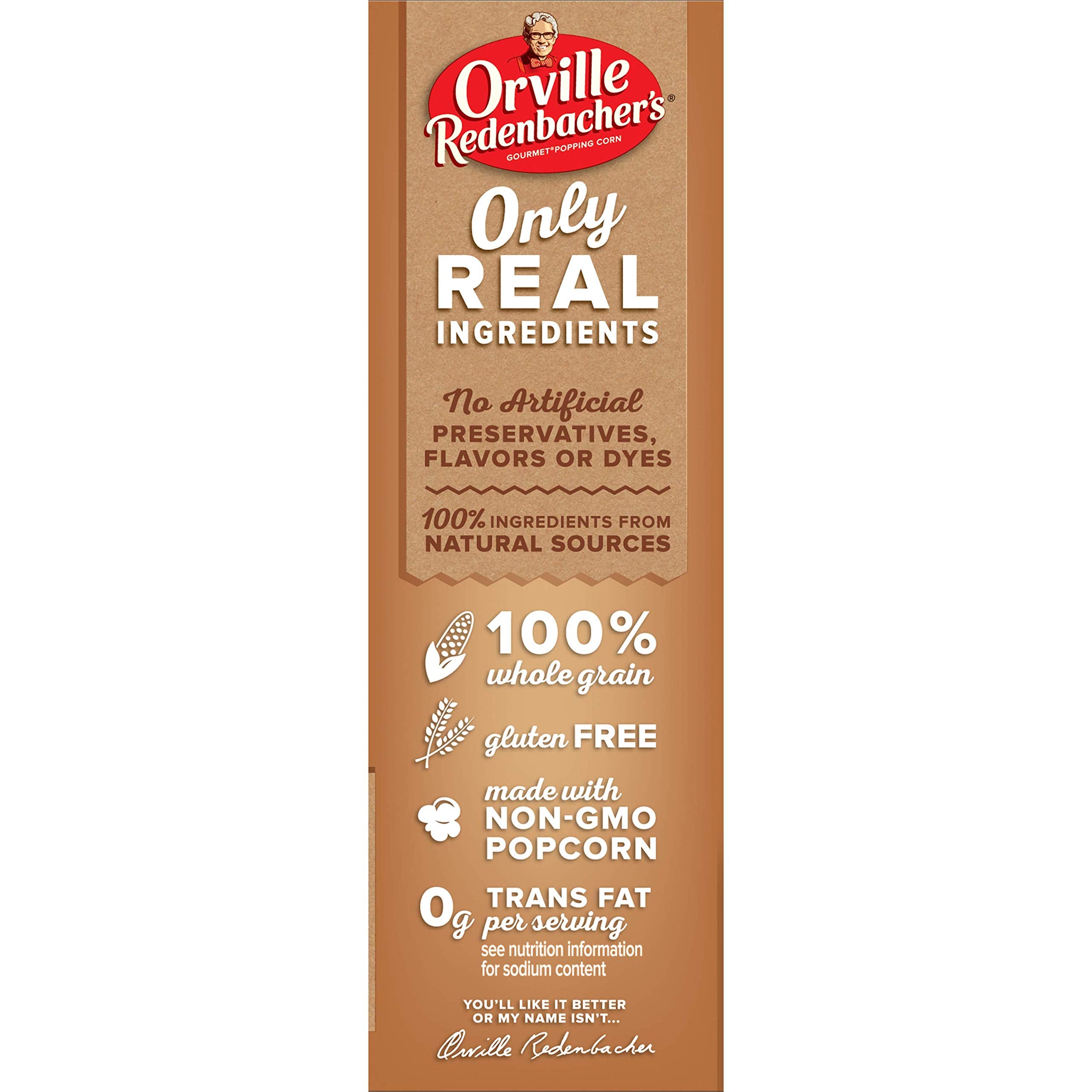 Orville Redenbacher's Naturals Simply Salted popcorn gluten-free badge on packaging.