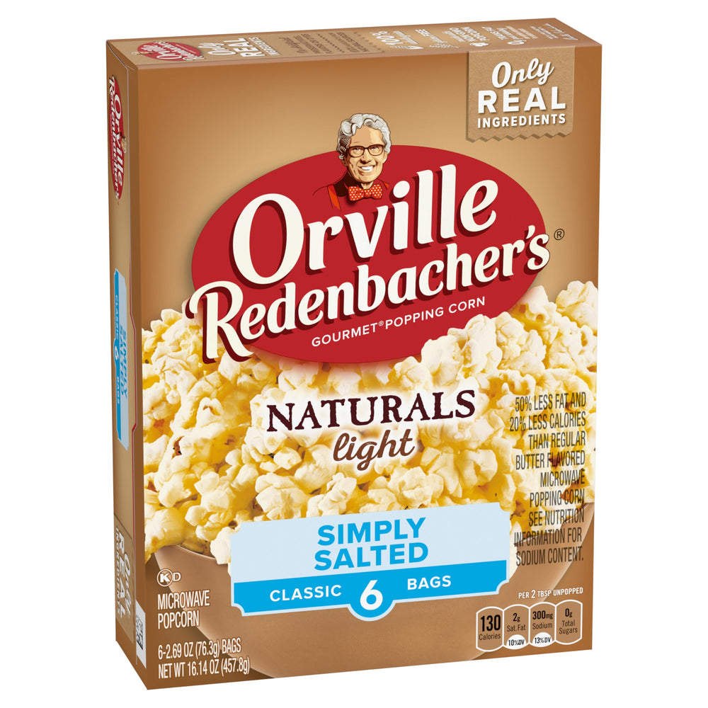 Orville Redenbacher's Naturals Simply Salted popcorn kernel close-up with crunchy texture.