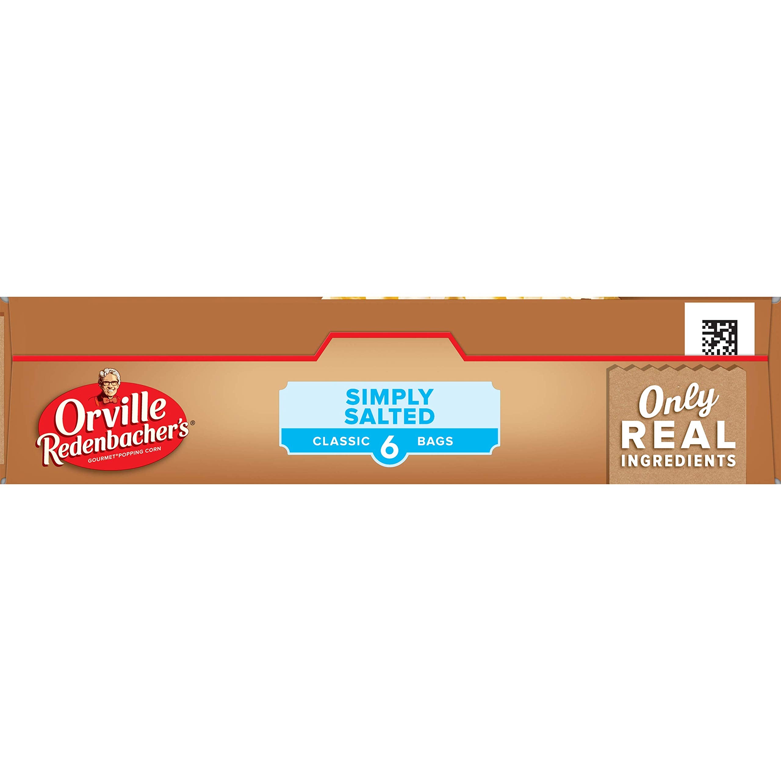 Orville Redenbacher's Naturals Simply Salted popcorn six-pack on shelf display.