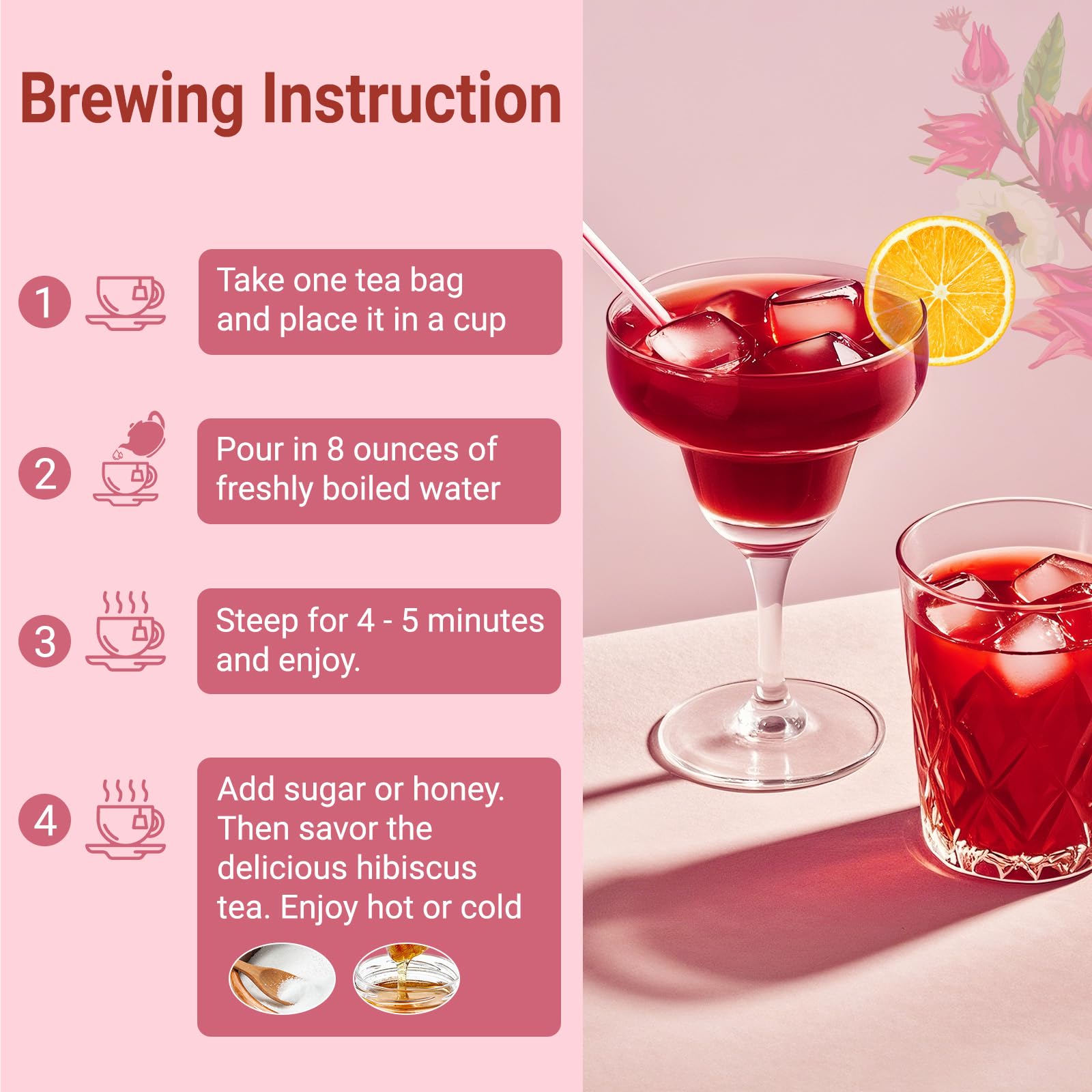 Oryvox hibiscus tea bags packaging showcases planet-friendly materials for eco-conscious tea lovers.