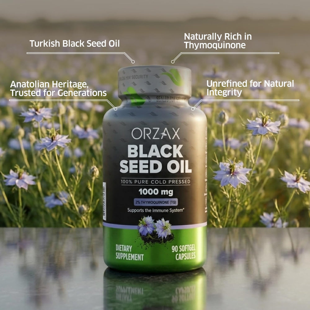 ORZAX bottle pour shot showing easy to swallow capsules for daily use.