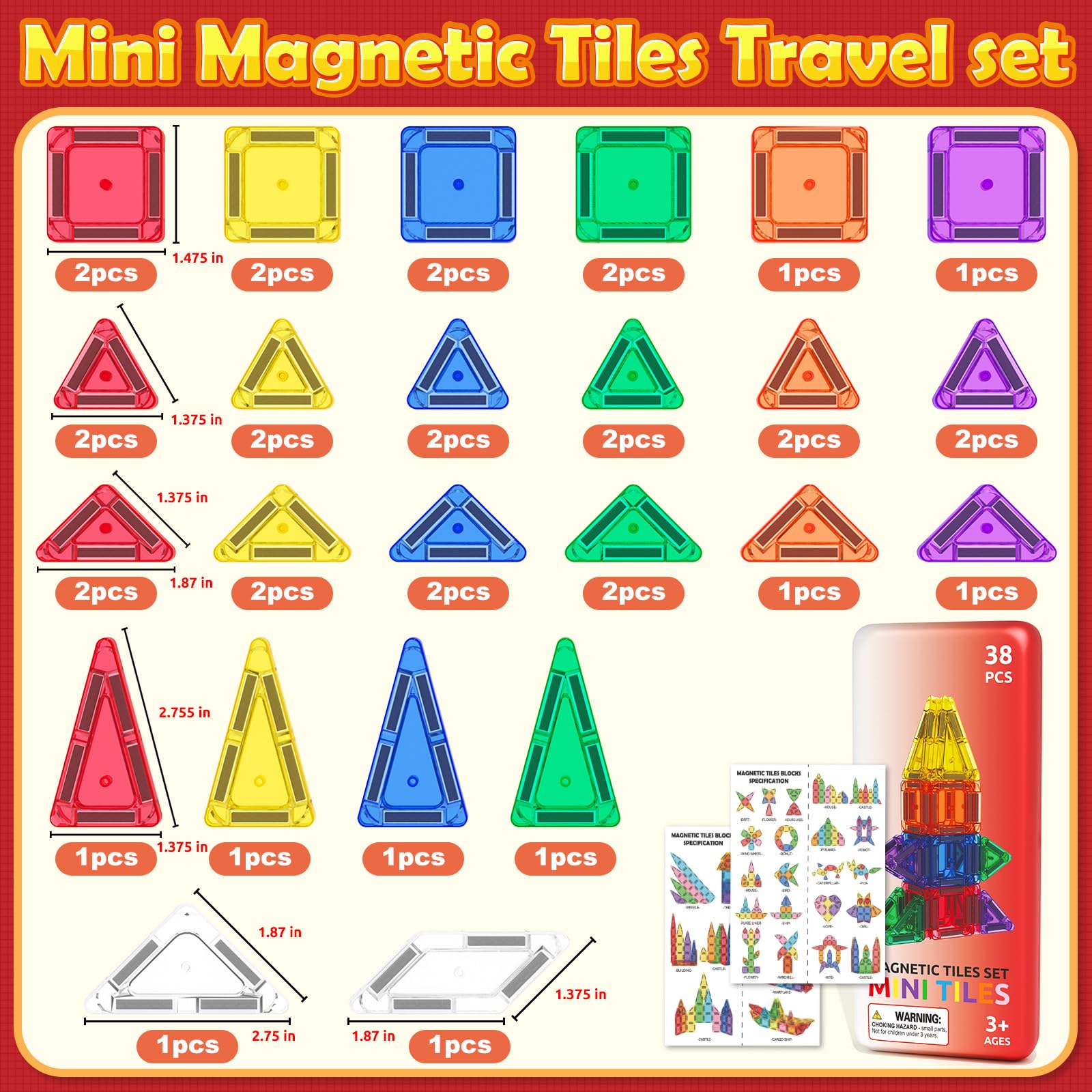 ORZbb tiles in diverse shapes and seven colors for color and shape recognition.