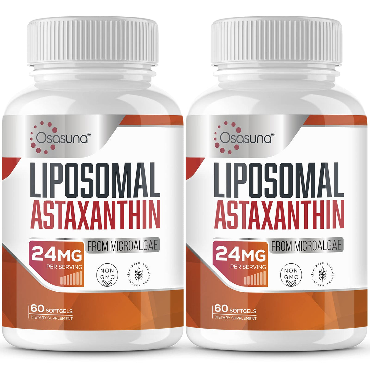 Osasuna liposomal astaxanthin 24mg bottle showing high absorption with daily use.