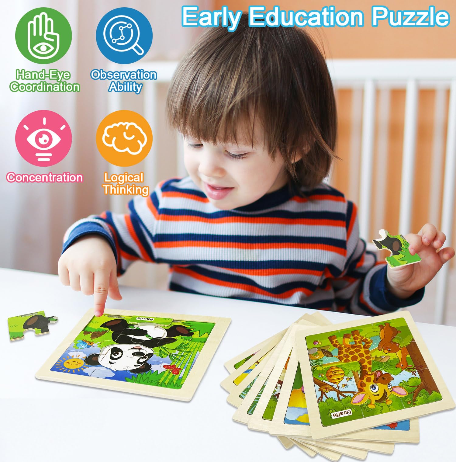 OSBOO wooden puzzle giraffe for toddlers stimulates curiosity through color and shape matching