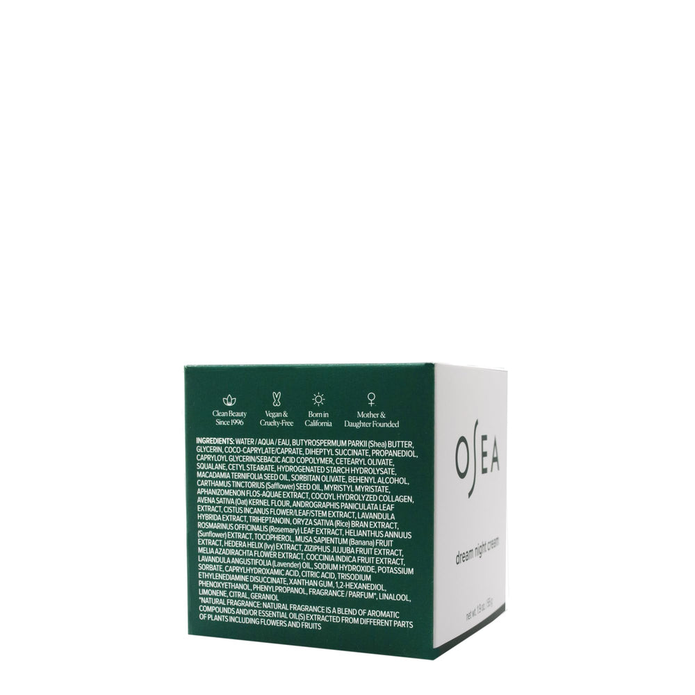 Evening routine with OSEA Dream Night Cream promotes hydrated, radiant skin.