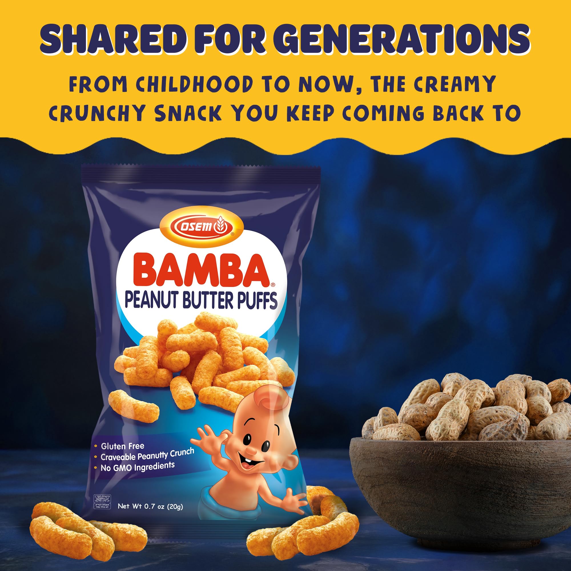 Osem Bamba ingredients: peanuts, corn, oil, salt for clean snacking.