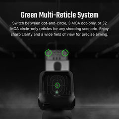 Osight C 3 MOA dot and 32 MOA circle options for versatile aiming.