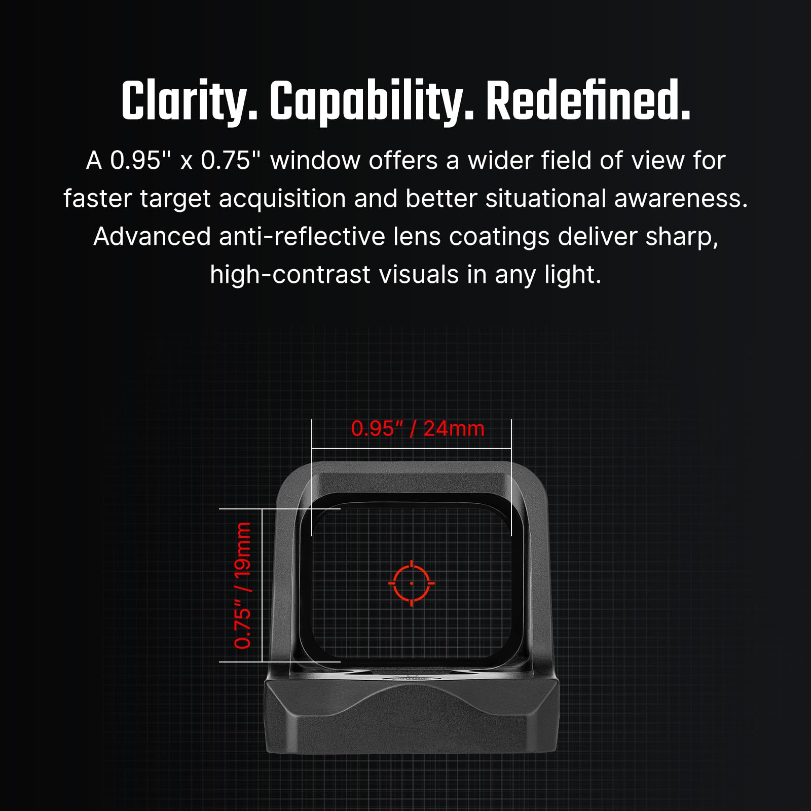 Osight C Micro Red Dot showing 3MOA dot and 32MOA circle reticles