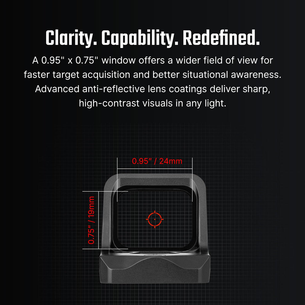 Osight C Micro Red Dot showing 3MOA dot and 32MOA circle reticles