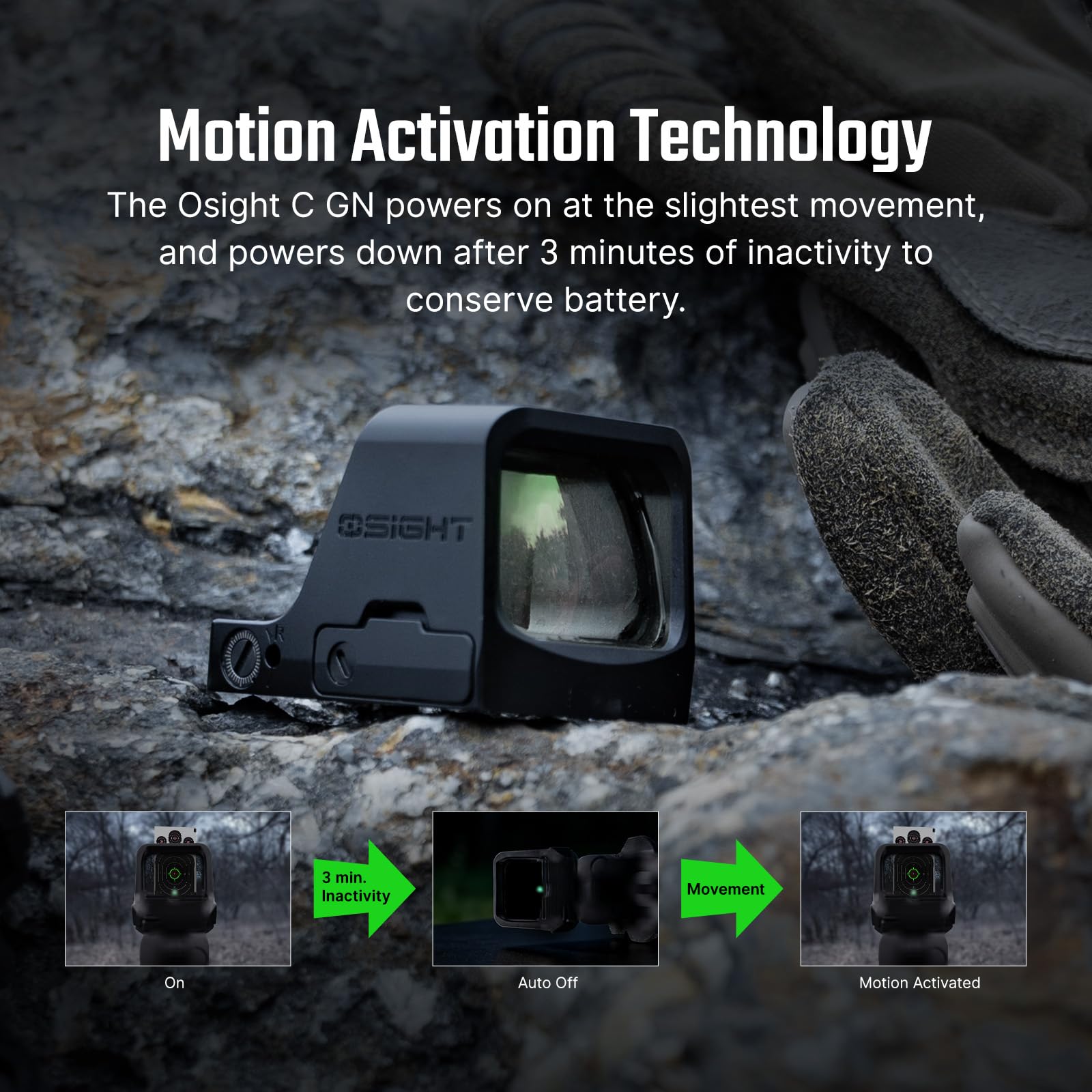 Osight C motion sensor wakes on movement for quick readiness.