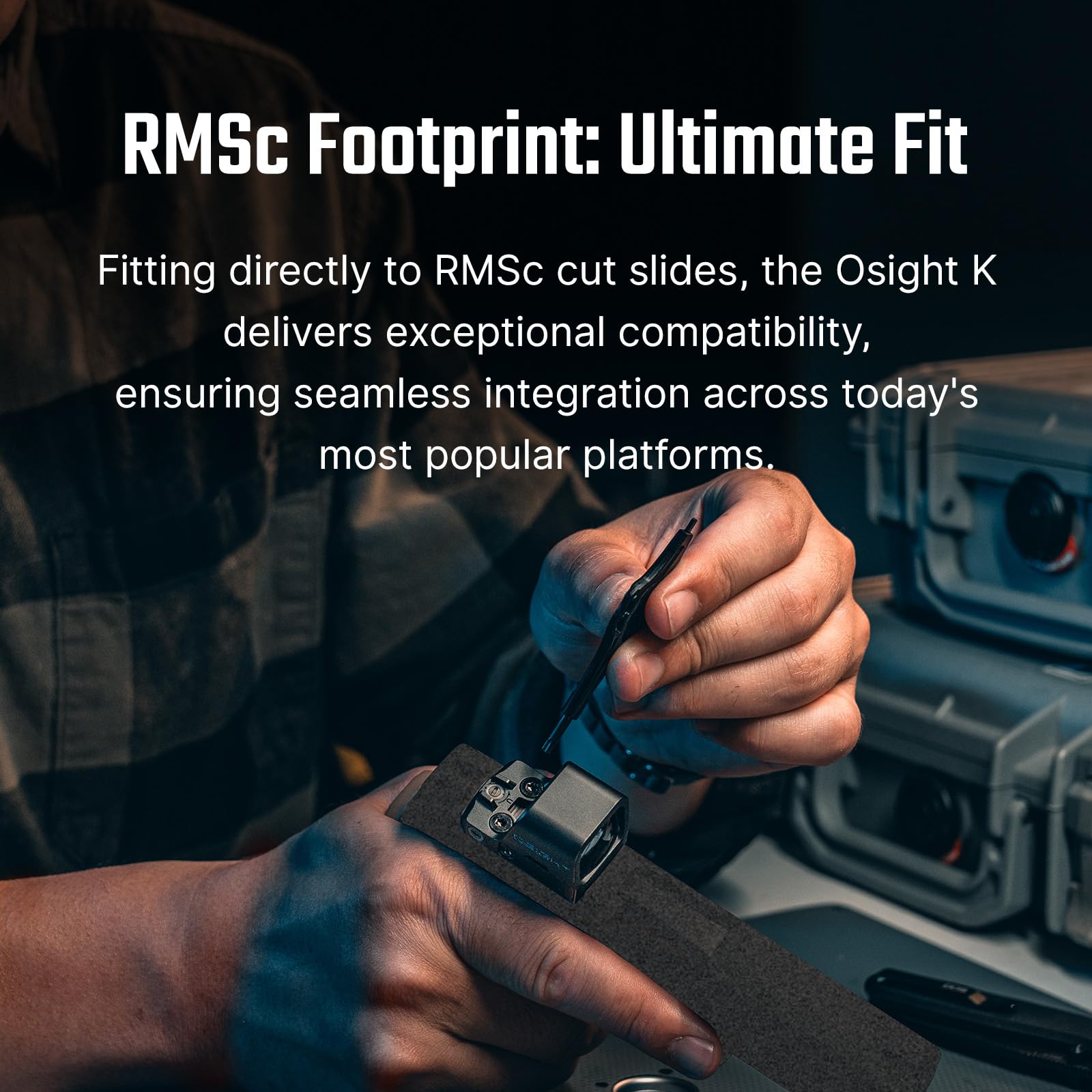 Osight K Micro red dot mounted on RMSc footprint for compatible slides