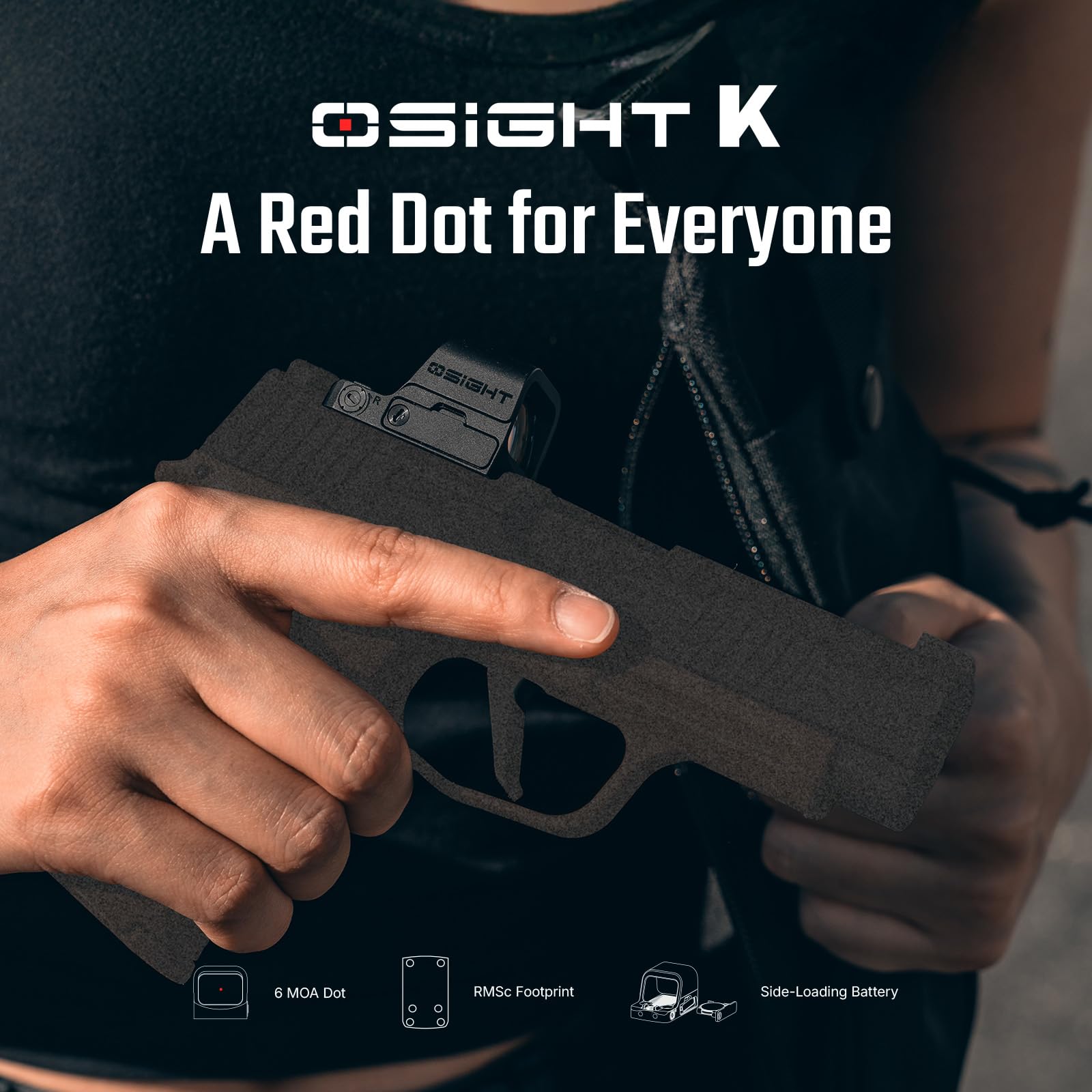 Osight K Micro red dot with side-loading battery for quick replacement