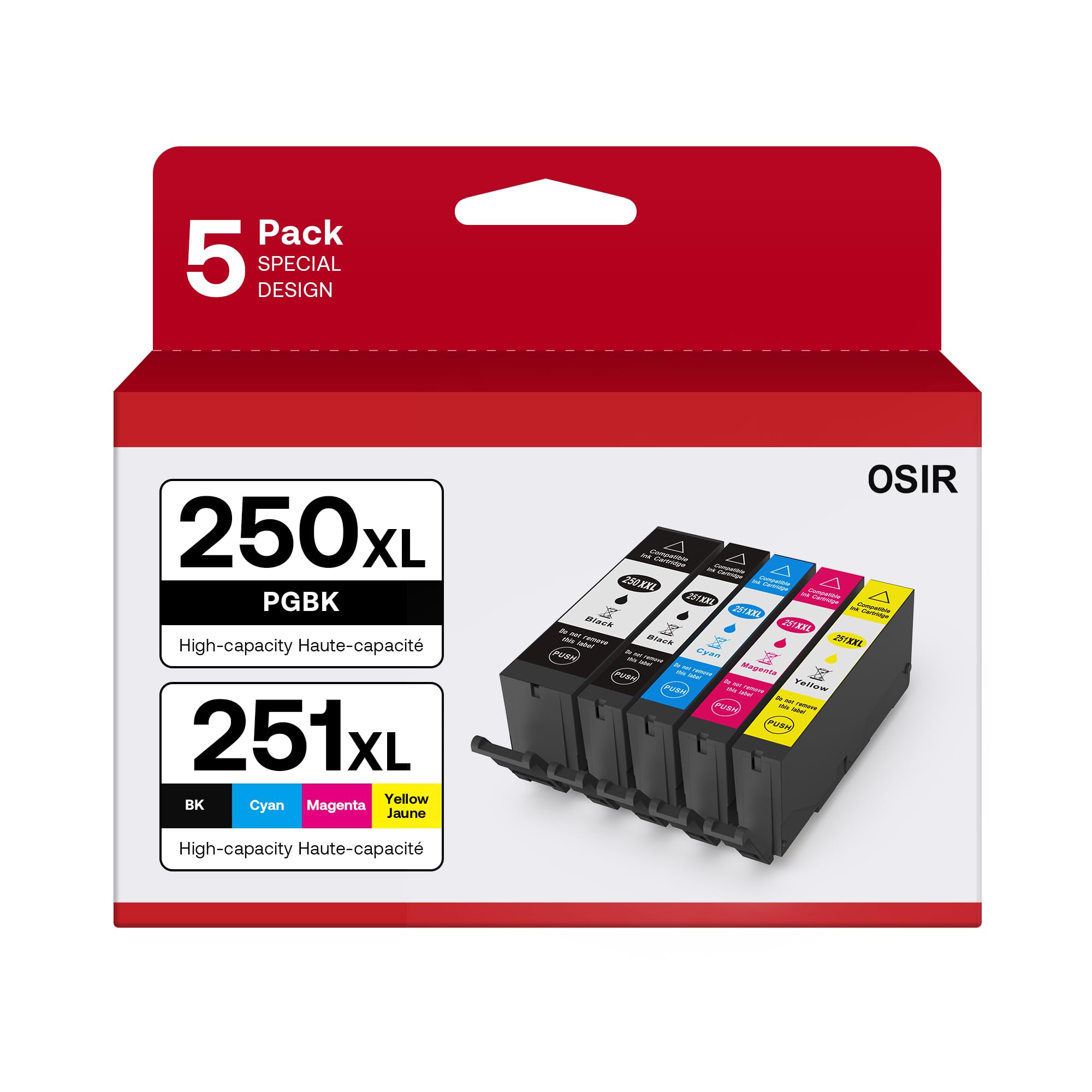 OSIR PGI-250XL CLI-251XL ink cartridge pack for Canon printers with vibrant color options.