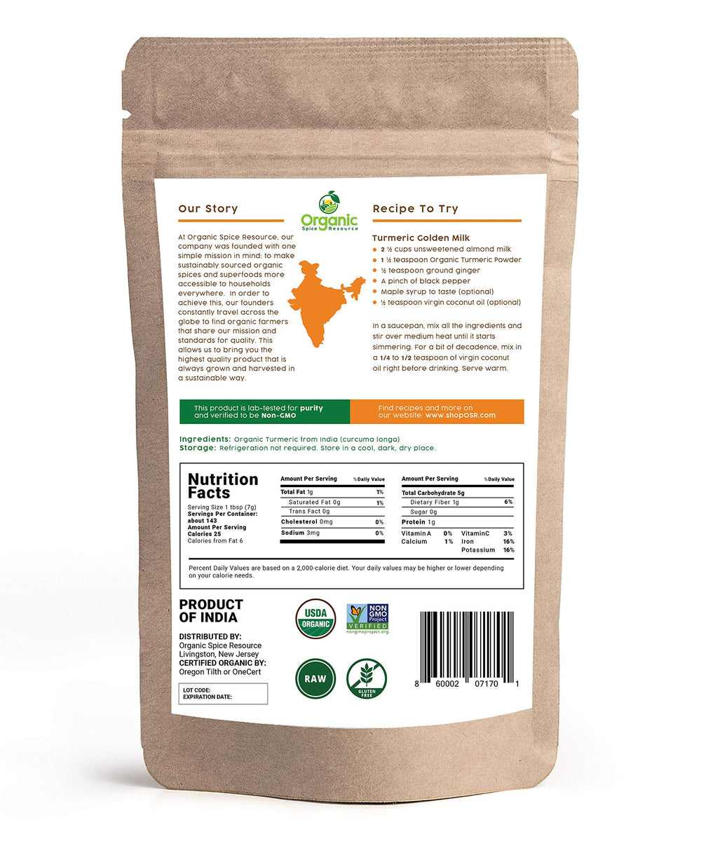 OSR turmeric powder sprinkled over a smoothie for warm flavor