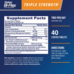 Osteo Bi-Flex bottle back label highlights ingredients like 5-LOXIN Advanced