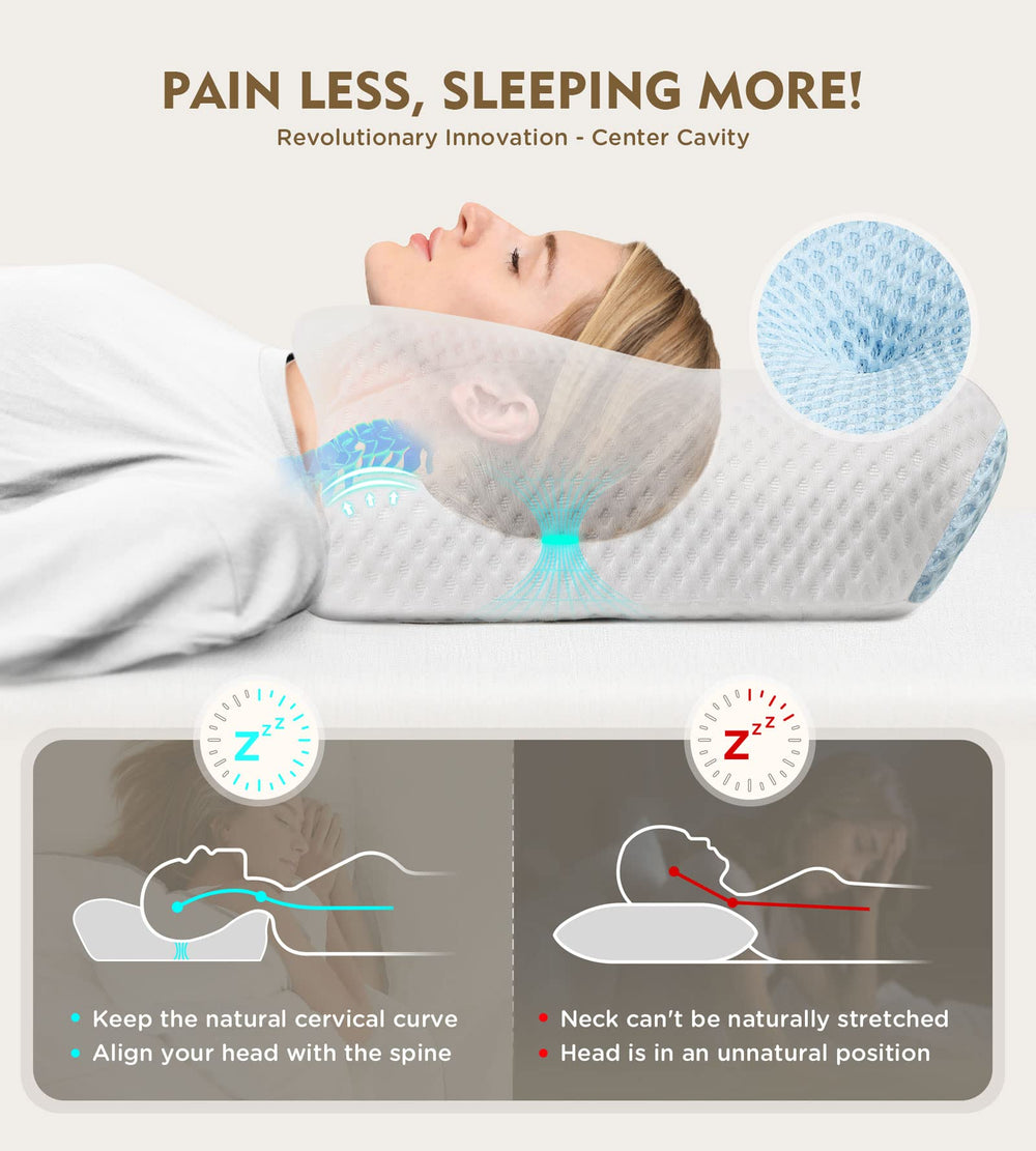 Osteo pillow foam core detail emphasizes adaptive shape for personalized neck comfort.