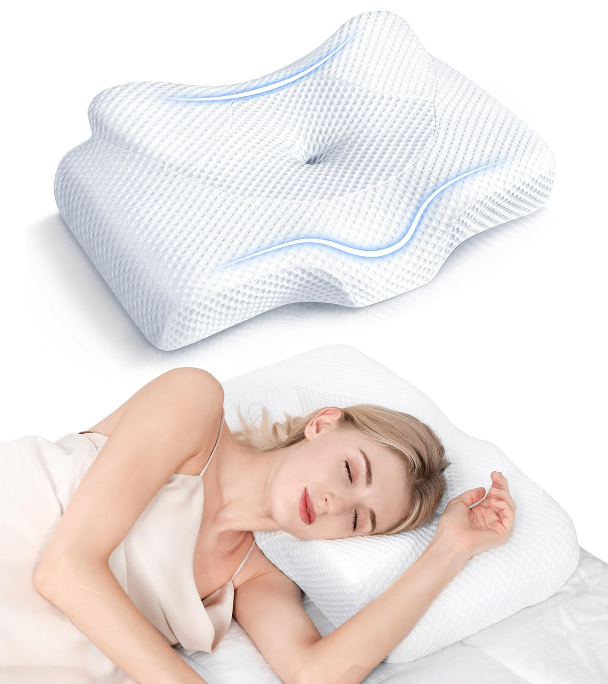 Osteo cervical pillow with hollow center supports neck alignment for comfort.