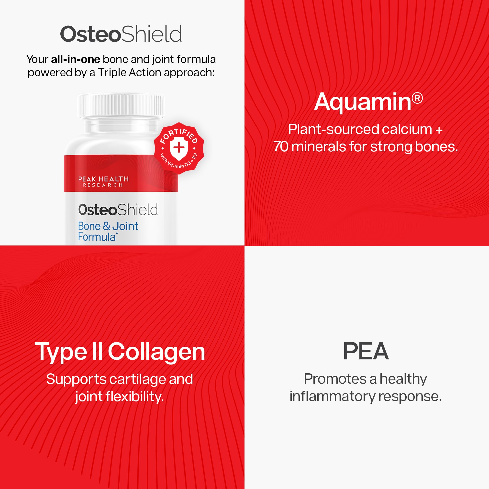 OsteoShield label detail highlighting Aquamin and collagen ingredients