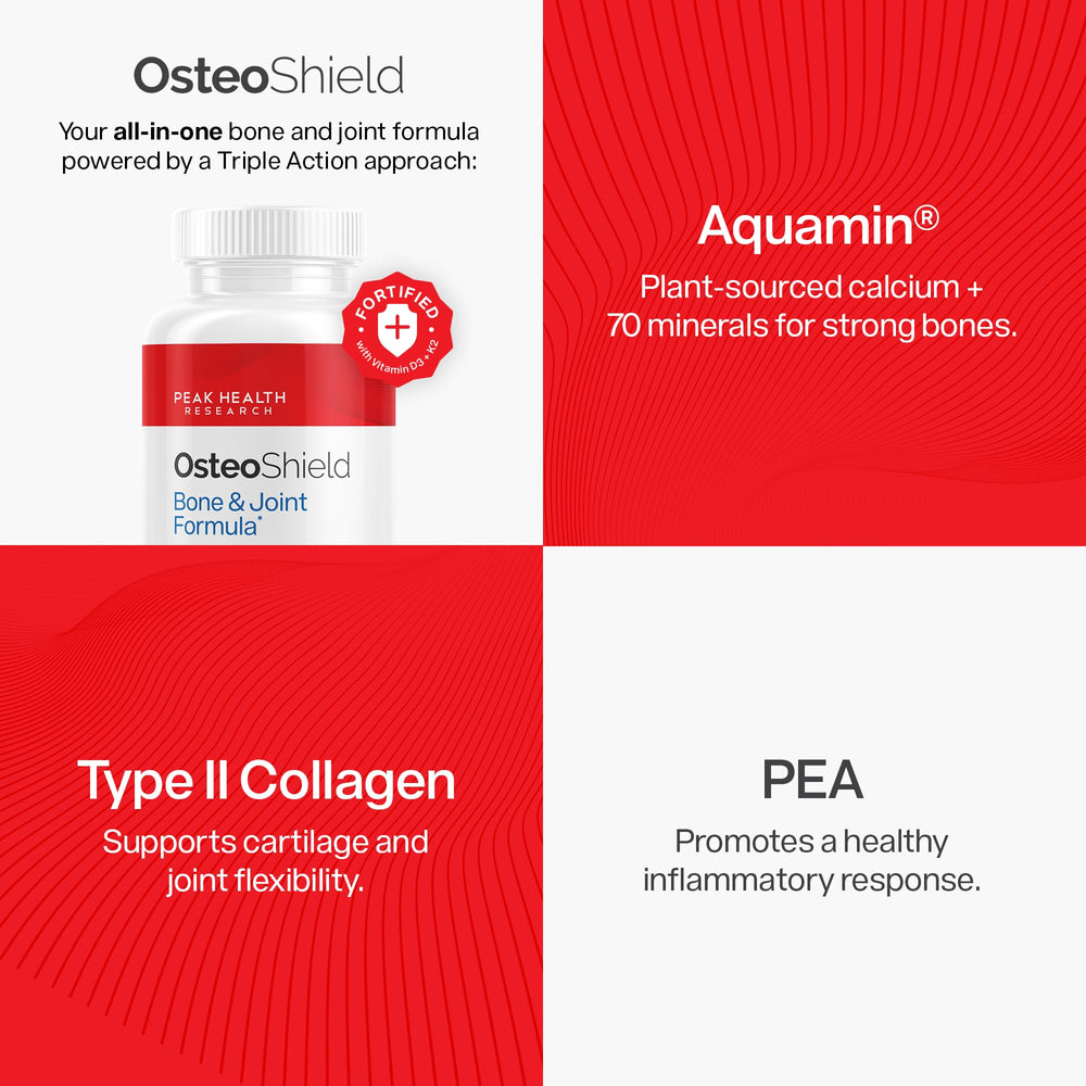OsteoShield label detail highlighting Aquamin and collagen ingredients