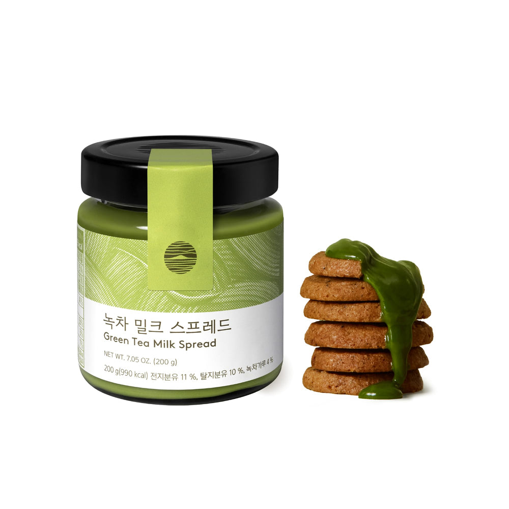 Osulloc Green Tea Milk Spread jar – creamy texture ideal for spreading on bread.