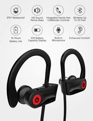 Otium Bluetooth Earbuds worn with silicone hooks for secure workout fit.