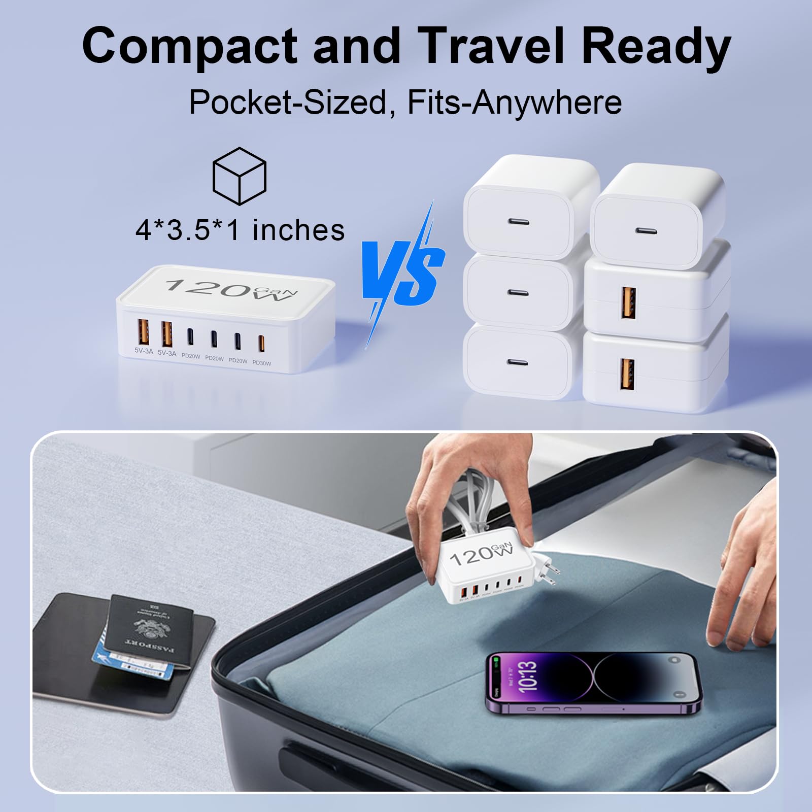 Otovoda USB-C charger block in use on desk charges multiple devices