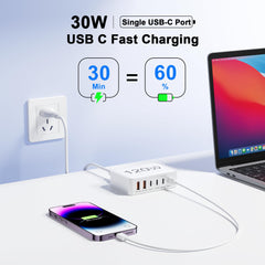 Otovoda USB-C charger block port closeup, four USB-C PD ports and two USB-A ports